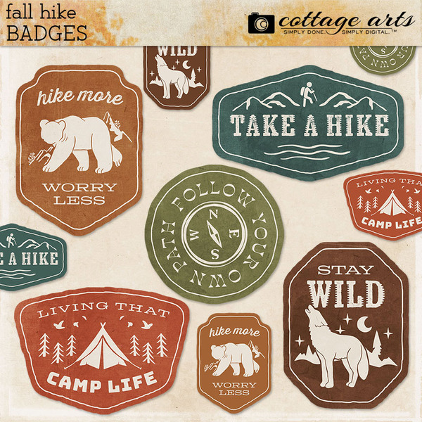 Fall Hike Badges Digital Art - Digital Scrapbooking Kits