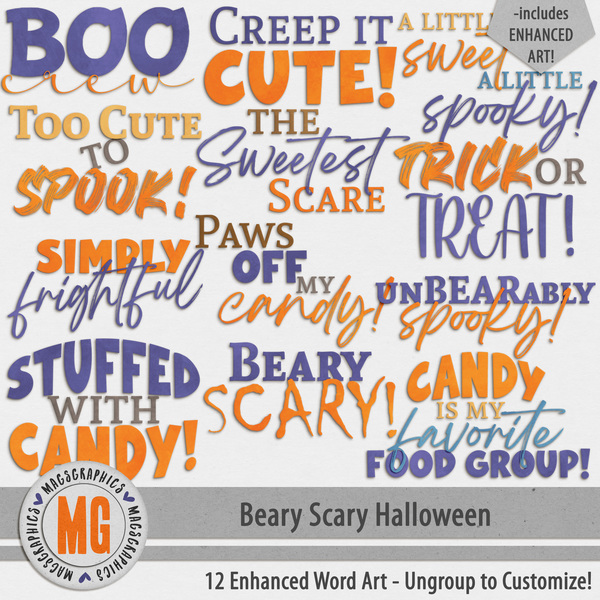 Beary Scary Enhanced Word Art Digital Art - Digital Scrapbooking Kits