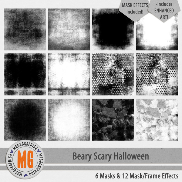 Beary Scary Masks & Effects Digital Art - Digital Scrapbooking Kits