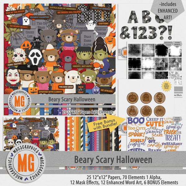Beary Scary Bundle Digital Art - Digital Scrapbooking Kits