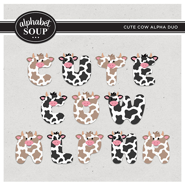 Cute Cow Alpha Duo Digital Art - Digital Scrapbooking Kits