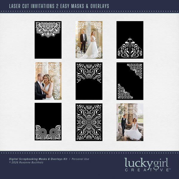 Laser Cut Invitations 2 Easy Masks & Overlays Digital Art - Digital Scrapbooking Kits