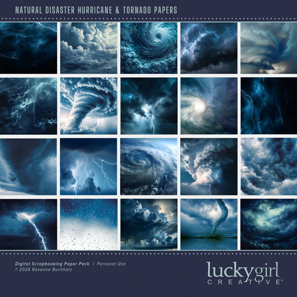 Natural Disaster Hurricane & Tornado Papers Digital Art - Digital Scrapbooking Kits