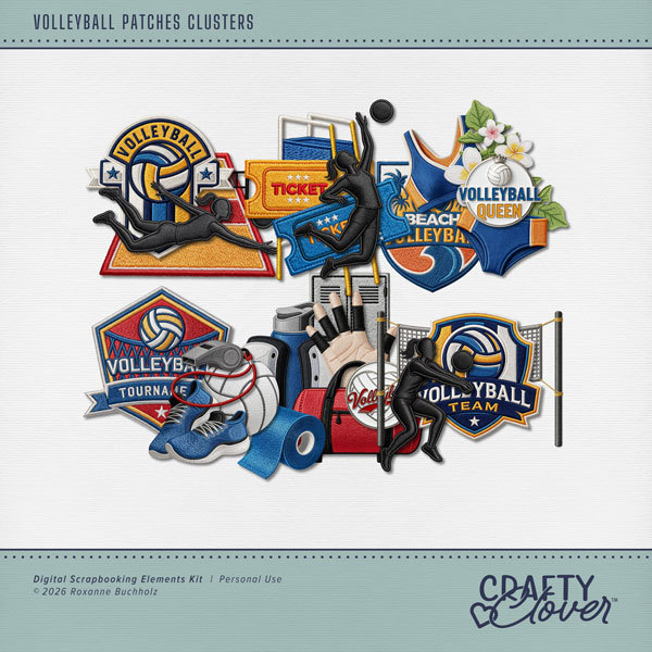 Volleyball Patches Clusters Digital Art - Digital Scrapbooking Kits