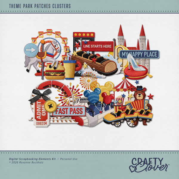 Theme Park Patches Clusters Digital Art - Digital Scrapbooking Kits