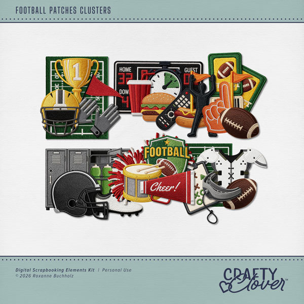 Football Patches Clusters Digital Art - Digital Scrapbooking Kits