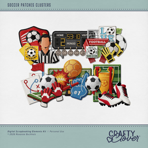 Soccer Patches Clusters Digital Art - Digital Scrapbooking Kits