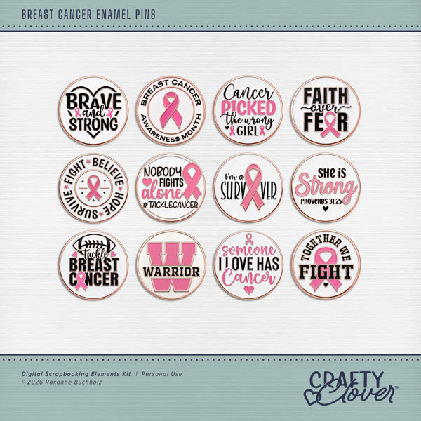 Breast Cancer Enamel Pins Digital Art - Digital Scrapbooking Kits