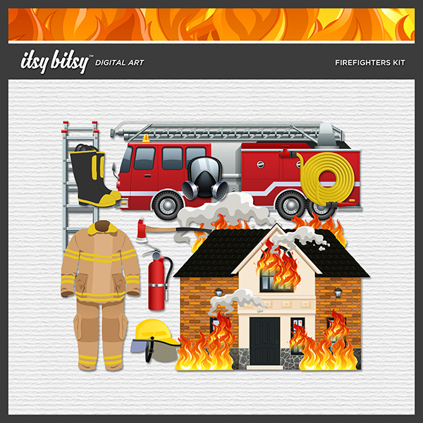 Firefighters Kit Digital Art - Digital Scrapbooking Kits