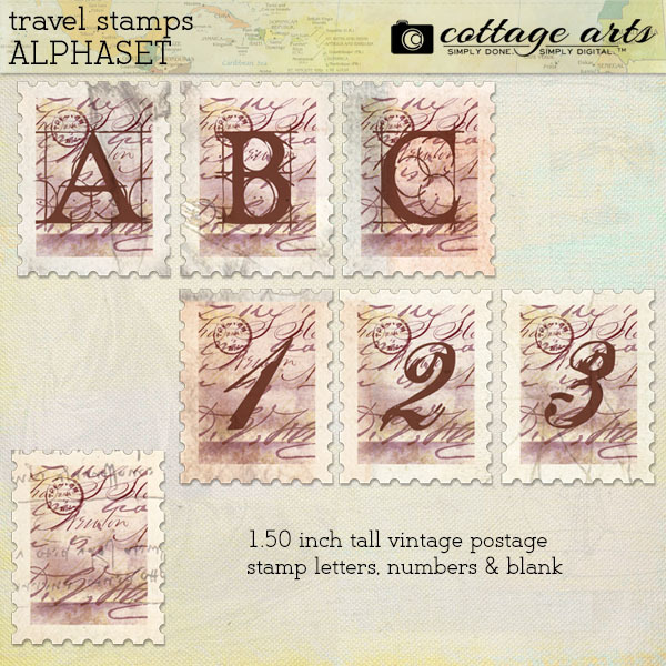Travel Stamps AlphaSet Digital Art - Digital Scrapbooking Kits