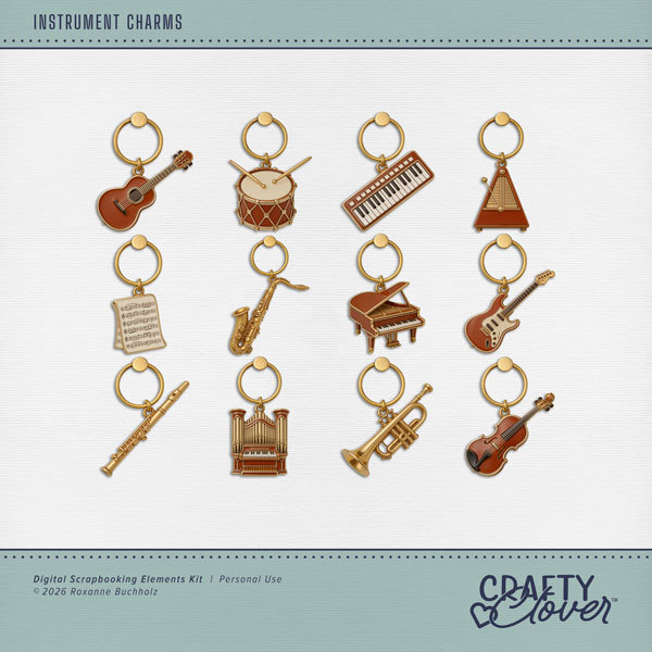Instrument Charms Digital Art - Digital Scrapbooking Kits