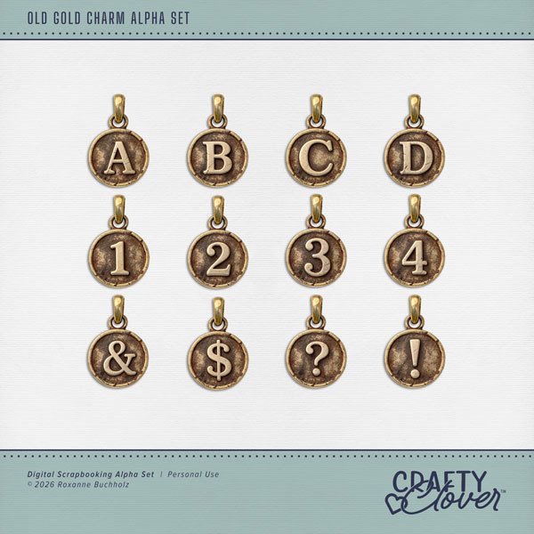 Old Gold Charm Alpha Set Digital Art - Digital Scrapbooking Kits