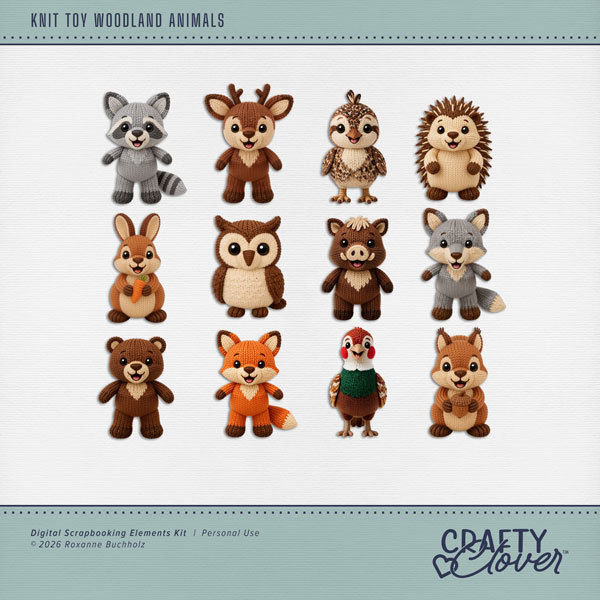 Knit Toy Woodland Animals Digital Art - Digital Scrapbooking Kits