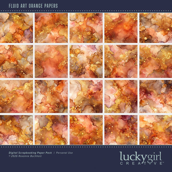 Fluid Art Orange Papers Digital Art - Digital Scrapbooking Kits