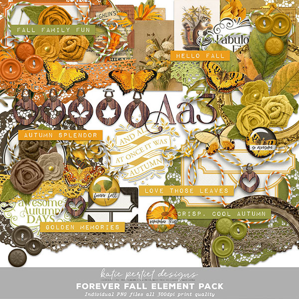 Forever Fall Element Pack Digital Art - Digital Scrapbooking Kits