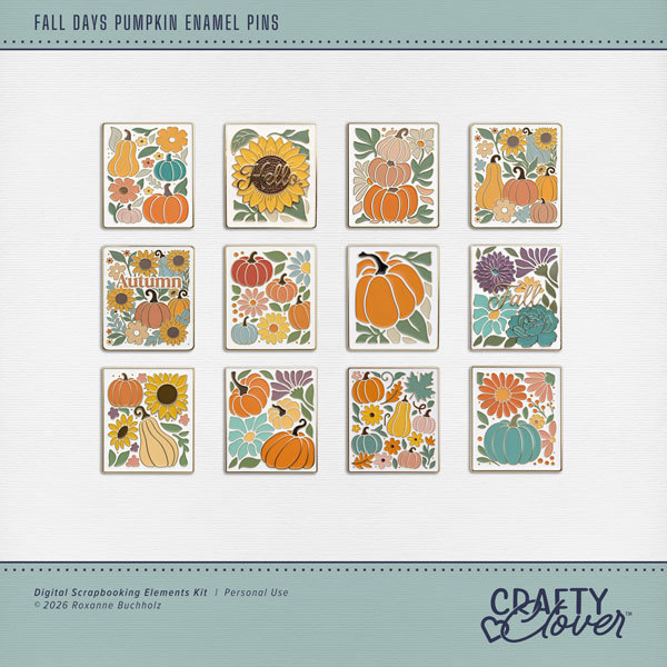 Fall Days Pumpkin Enamel Pins Digital Art - Digital Scrapbooking Kits