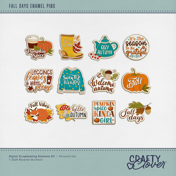 Fall Days Enamel Pins Digital Art - Digital Scrapbooking Kits