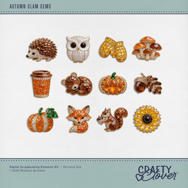 Autumn Glam Gems Digital Art - Digital Scrapbooking Kits