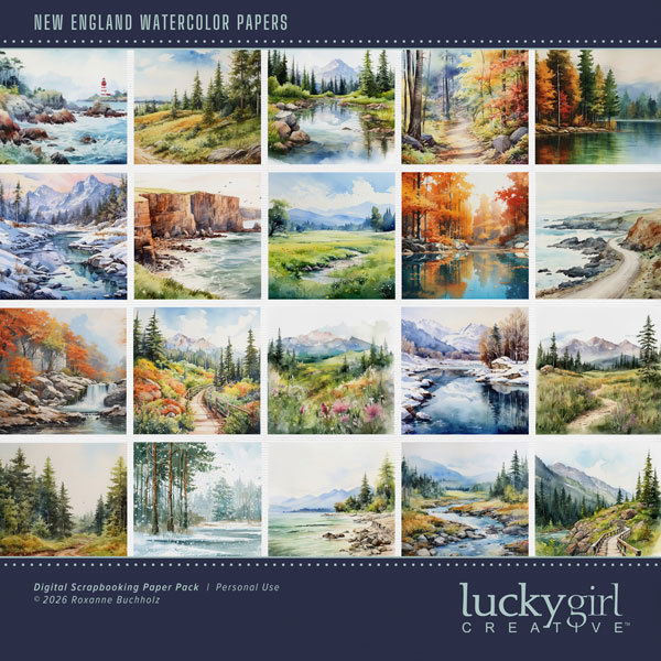 New England Watercolor Papers Digital Art - Digital Scrapbooking Kits