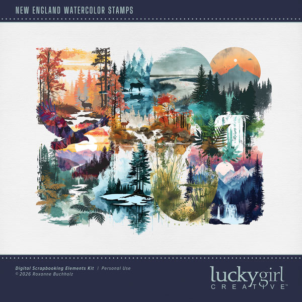 New England Watercolor Stamps Digital Art - Digital Scrapbooking Kits