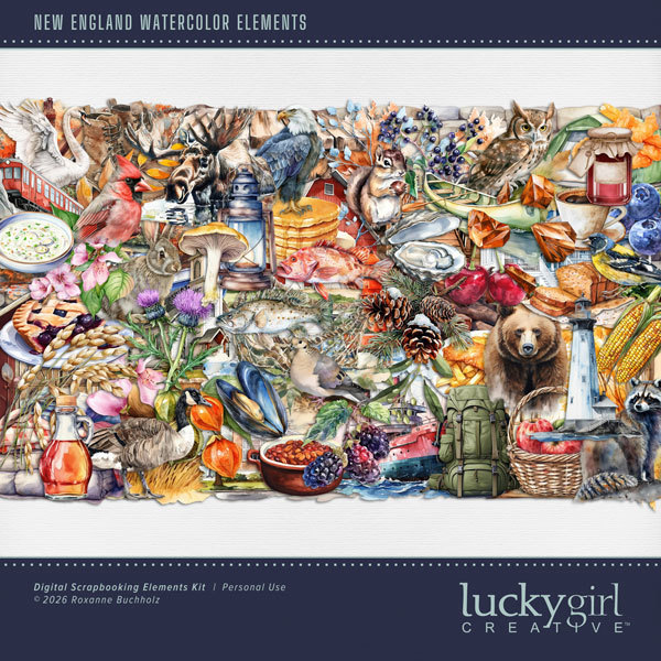 New England Watercolor Elements Digital Art - Digital Scrapbooking Kits