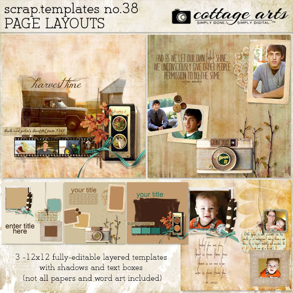 12 X 12 Scrap Templates 38 - Page Layouts Digital Art - Digital Scrapbooking Kits