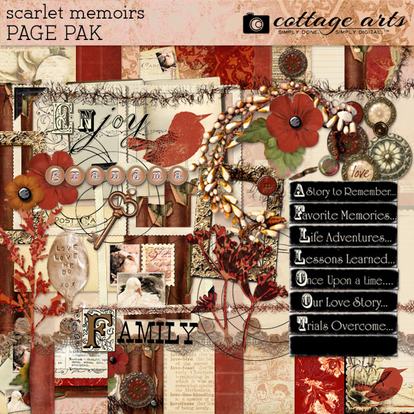 Scarlet Memoirs Page Pak Digital Art - Digital Scrapbooking Kits
