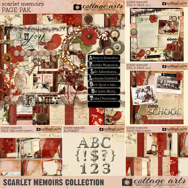 Scarlet Memoirs Collection Digital Art - Digital Scrapbooking Kits
