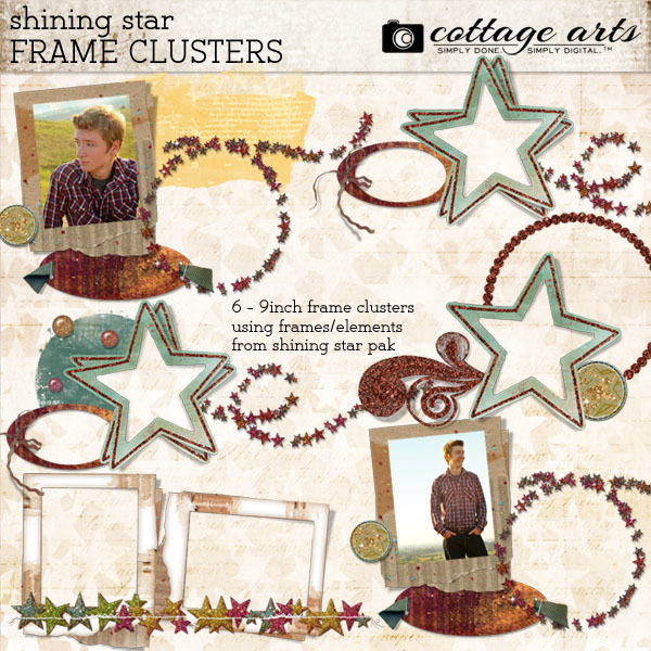 Shining Star Frame Clusters Digital Art - Digital Scrapbooking Kits
