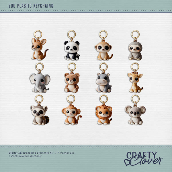 Zoo Plastic Keychains Digital Art - Digital Scrapbooking Kits