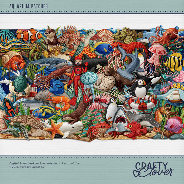 Aquarium Patches Digital Art - Digital Scrapbooking Kits