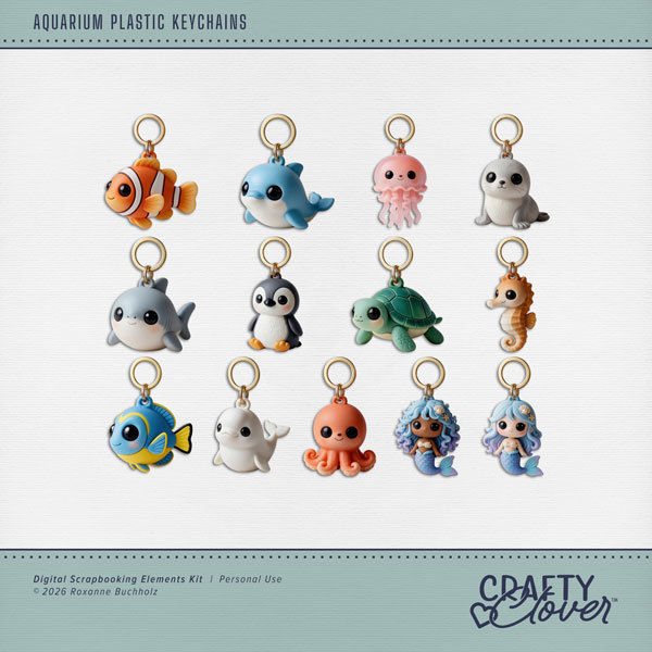Aquarium Plastic Keychains Digital Art - Digital Scrapbooking Kits