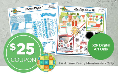 Join pixels2Pages™ with a First Time Yearly Membership and get a coupon for $25 worth of p2P-Branded digital art! Join pixels2Pages™ with a First Time Yearly Membership and get a coupon for $25 worth of p2P-Branded digital art!