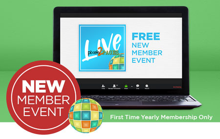 Join pixels2Pages™ with a First Time Yearly Membership and get access to a one-day p2P LIVE Event in August! Join pixels2Pages™ with a First Time Yearly Membership and get access to a one-day p2P LIVE Event in August!