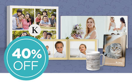 Save 40% on photo books, wall décor, and photo gifts! Save 40% on photo books, wall décor, and photo gifts!