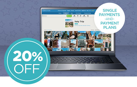 Save 20% on any size FOREVER® permanent cloud storage single payments AND payment plans! Save 20% on any size FOREVER® permanent cloud storage single payments AND payment plans!