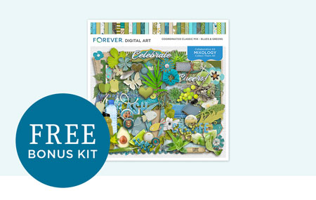 Plus, get a FREE bonus kit - Coordinated Classic Mix - Blues & Greens (valued at $10) with your purchase of $20 USD or more of Digital Art. Plus, get a FREE bonus kit - Coordinated Classic Mix - Blues & Greens (valued at $10) with your purchase of $20 USD or more of Digital Art.