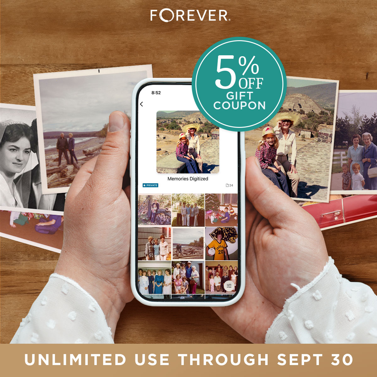 Buy a Digitization Box (or pay for extra items on existing box orders) and earn a 5% off FOREVER Storage coupon to use through September 30.